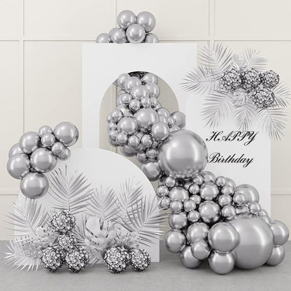 RUBFAC 87pcs Silver Balloons Latex Balloons Different Sizes 18 12 10 5 Inch by RUBFAC