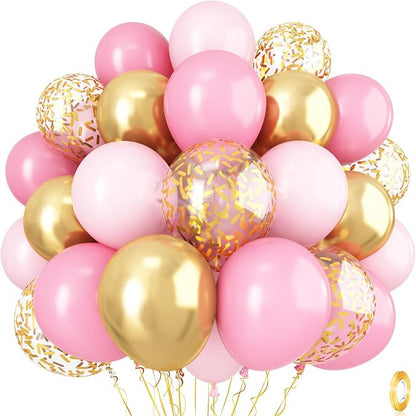 Pink Gold Balloons Set, 12 Inch Matte Pink Pastel Baby Pink Metallic Gold by Isndare