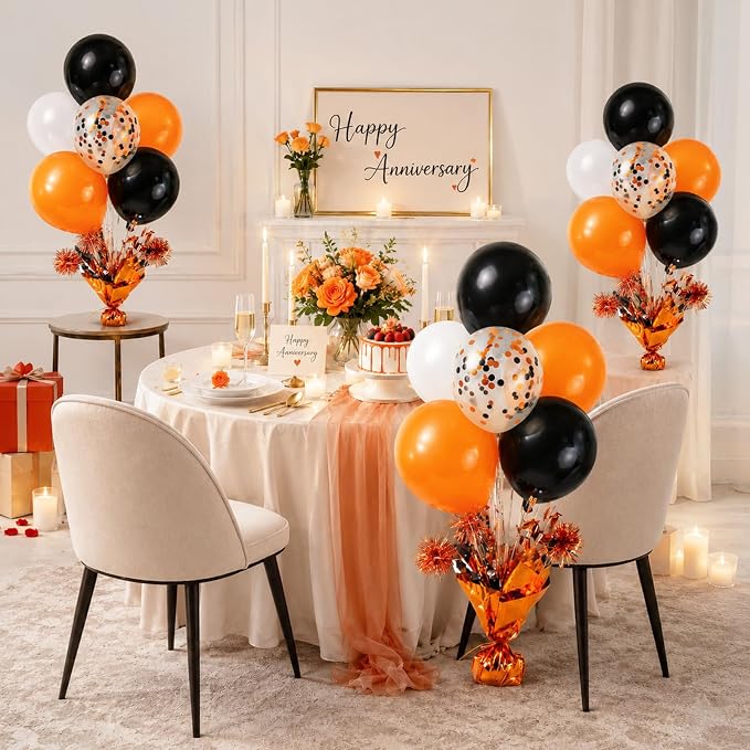 4 Set Halloween Balloons Black Orange Confetti White Balloon Stand Centerpiece - Image 7