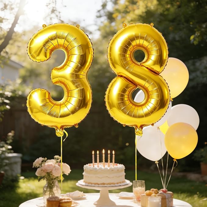 40 Inch Number 38 Balloons for 38th Birthday Party Decorations, 0-100 Gold - Image 3