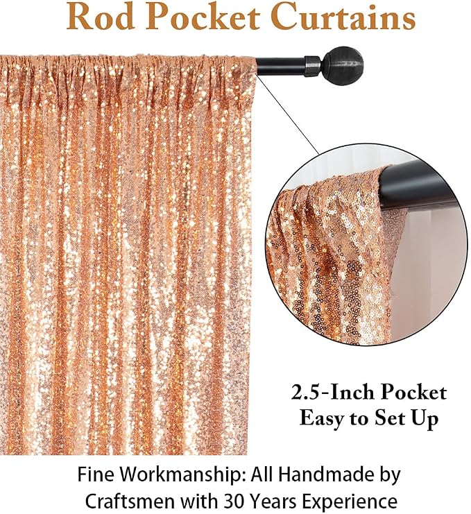 ShinyBeauty Rose Gold Sequin Backdrop 7FTx7FT | Photo Booth Backdrops, Wedding - Image 3