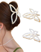 ACECHA 2 Pack Gold Metal Bow Hair Claw Clips for Women, Large Non-slip Butterfly Hairclips for Thin Thick Hair Claws Strong Hold Styling (Checkered)