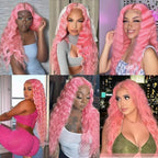 Pink Human Hair Bundles Pink Deep Wave Bundles 20 22 24 Inch Niegmeag Peruvian Virgin Soft and Skily Remy Hair Extensions Light Pink Color 300g