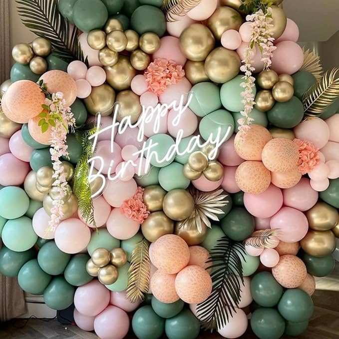 PartyWoo Pink and Green Balloon Arch Kit 142pcs Baby Pink Green Balloons | - Image 6