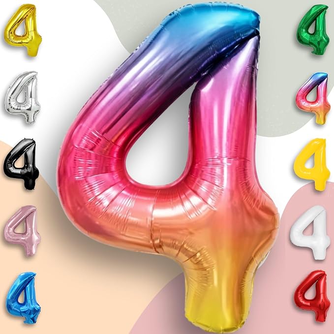 Rainbow Number Balloons 4 Mylar Foil 40 Inch - Image 6