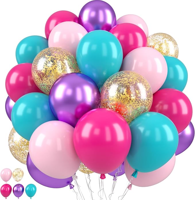 Pink Blue Purple Balloons, Hot Pink Metallic Purple Teal Blue Balloon by Paready