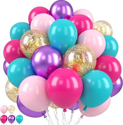 Pink Blue Purple Balloons, Hot Pink Metallic Purple Teal Blue Balloon by Paready
