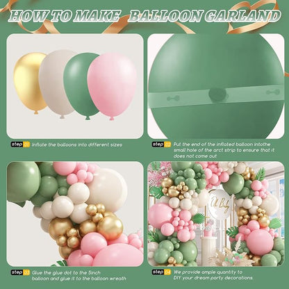 412Pcs Pink and Green Balloon Garland Arch Kit -Different Sizes 18 12 10 5inch - Image 3