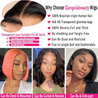 10 Inch Glueless wig human hair 180% Density Bob wig human hair 4x6 HD Transparent Lace Front Wigs human hair Glueless wigs human hair pre plucked pre cut for Women