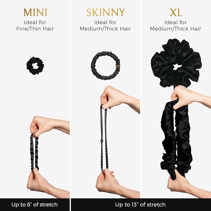 Mulberry Silk Skinny Hair Match Scrunchies for Women, Anti-Breakage Hair Ties for Curly, Thick & Thin Hair, 100% Silk, Satin Hair Scrunchies for Buns & Ponytails, Brown/Medium/Deep Brunette, 4-Pack