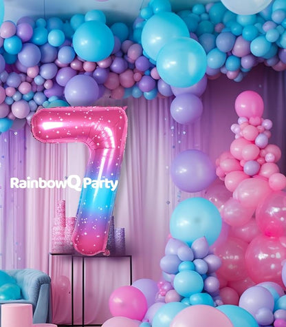 RainbowQ Blue Pink 7 Balloon Number 40 Inch Big 0-10 Foil Large Balloon | - Image 3