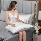 Mulberry Silk Pillowcase for Hair and Skin,Queen Size Cooling Silk Pillow Case with Hidden Zipper,Allergen Proof Dual Sides Soft Breathable Smooth Silk Pillow Cover for Women(Queen,White)