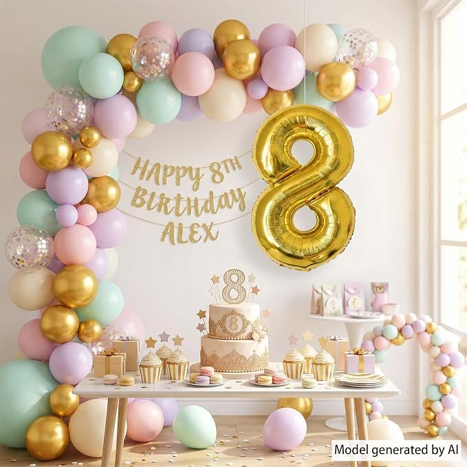 Gold Number 8 Balloon 40 Inch, Shiny Gold Foil Decor - Image 7