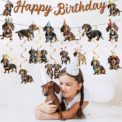 Dachshund Dog Birthday Banners Hanging Swirls Party Decor 10PCS | Dachshund - Image 4