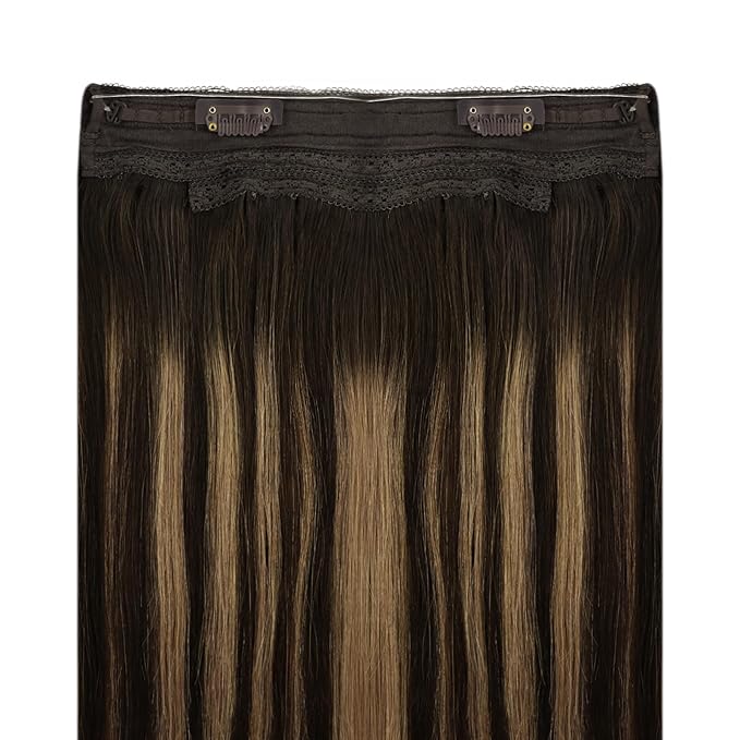 YoungSee 130G Wire Hair Extensions Real Human Hair Chocolate Brown Balayage Caramel Blonde Wire Hair Extensions Brown Fish Line Extension Remy Hair 22Inch