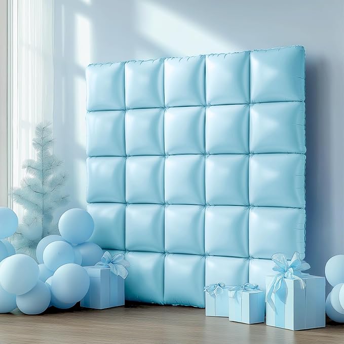 NISOCY 25PCS Pastel Blue Square Foil Balloons Wall Backdrop | Double Sided - Image 7