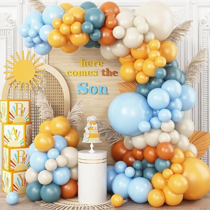 Here Comes the Son Balloon Arch Kit, Retro Blue Yellow Boho Balloon Garland by Adorely