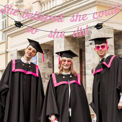 Hoogict She Believed She Could So She Did Pink Graduation Banner Decorations - Image 8