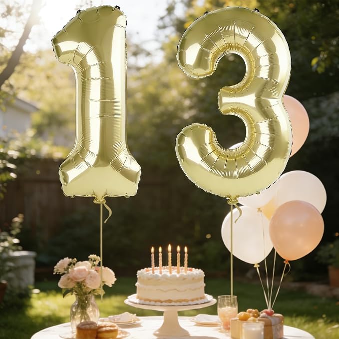 40 Inch Number 13 Balloons for 13th Birthday Party Decorations, 0-100 Champagne - Image 3