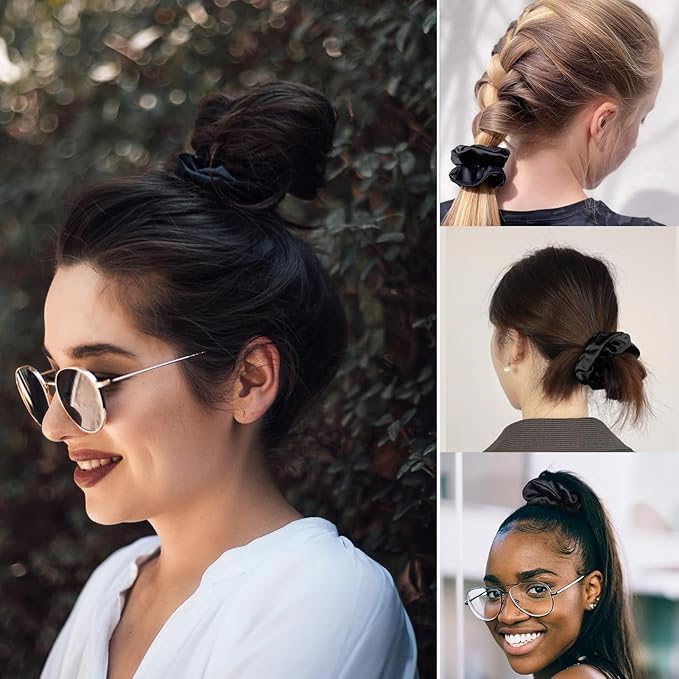 LILYSILK Silk Hair Scrunchies for Frizz&Breakage Prevention, 100% Mulberry Silk Hair Ties No Damage, Elastic Silk ponytail Holders, 1Pc, Black
