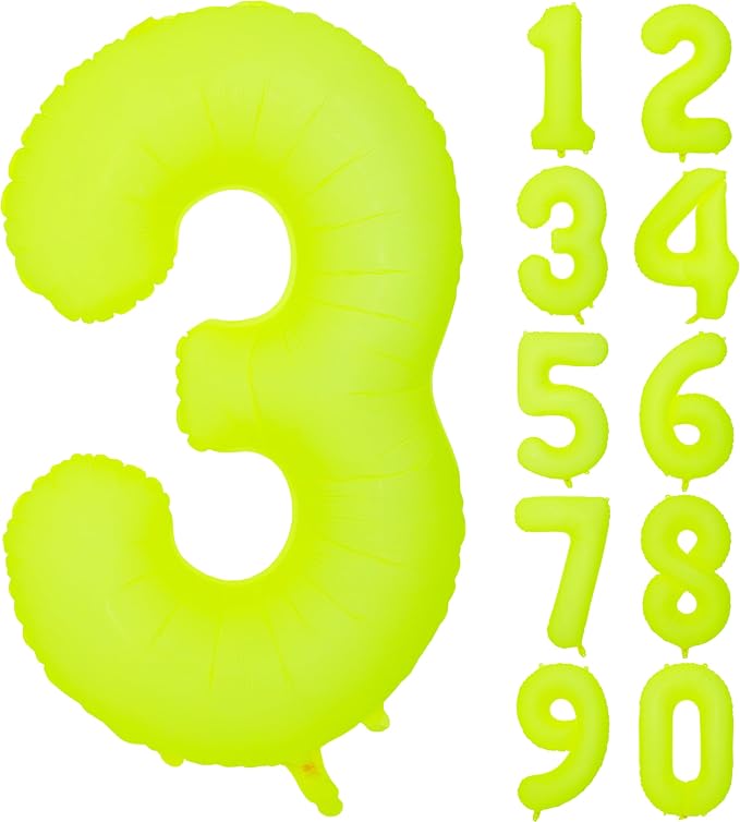 40 IN Fluorescent Yellow Number 3 Balloon Neon Yellow 3 Foil Balloon | by YOIOZAIZAI