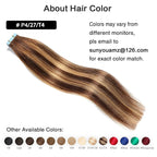 SUYYA Tape in Hair Extensions Human Hair Ombre Chocolate Brown to Caramel Blonde Remy Hair 18 inches 20pcs 50g/pack Straight Seamless Weft Tape in Human Hair Extensions Balayage(18 inch #P4/27/T4)