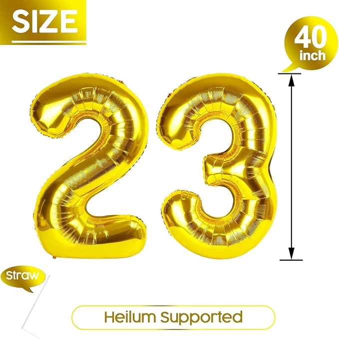 23 Balloon - Gold Birthday Number Balloons, 40 Inch Decorations Men Women | - Image 5