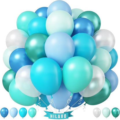 Blue Green Teal Balloons 60 Pcs Ocean Blue Green Pearl White Balloons 12 Inch by HILAVO