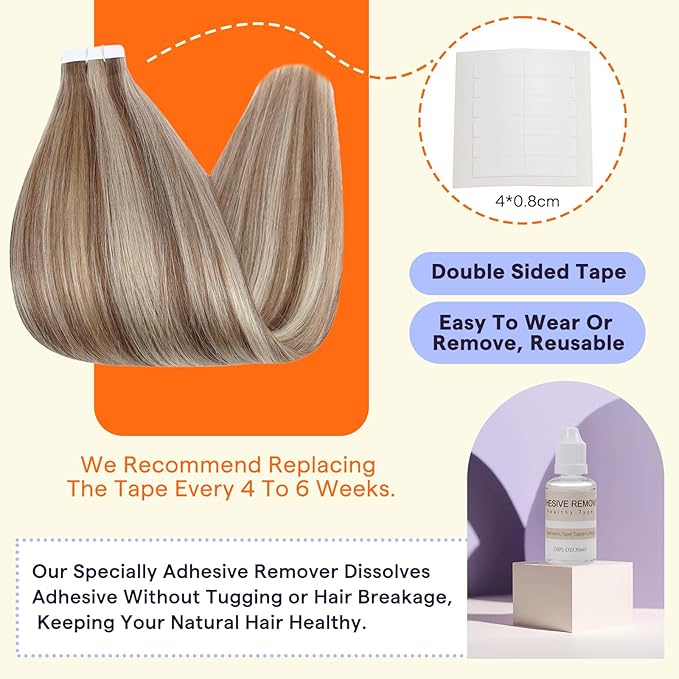 Full Shine Hair Extensions Tape in 20 Inch Tape in Extensions Human Hair Color 10 Highlights 613 Blonde Invisible Tape Ins Human Hair Extensions 20PCS 50g Extensions for Women Real Hair
