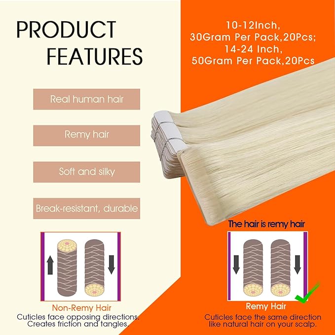 Full Shine Insert Human Hair Tape in Extensions Color 60 Blonde Injection Tape in Hair Extensions 20Pcs Machine Remy Seamless Invisible Skin Weft 24Inch 50Gram for Women