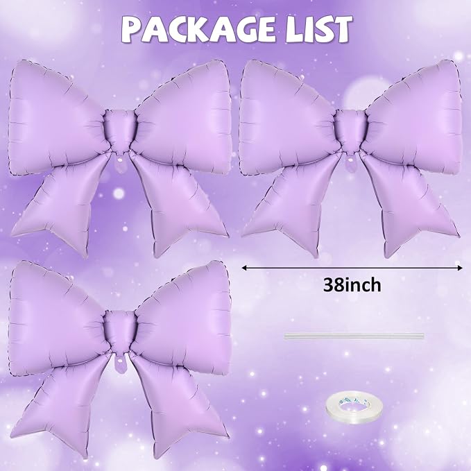 38 Inch Purple Bow Foil Balloons, Giant Light Purple Mylar Bow Shaped Balloons - Image 7