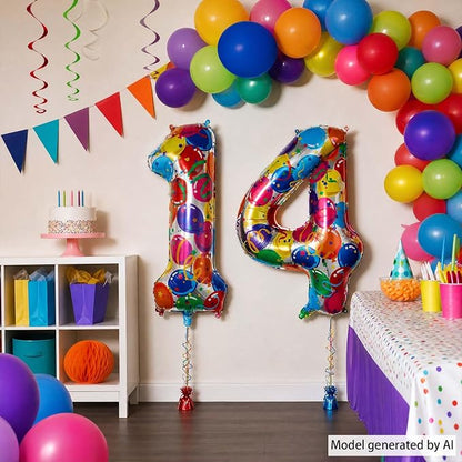 40 Inch Rainbow Balloon Number 14 Balloons, Fourteen Bday Party Decor | Giant - Image 3