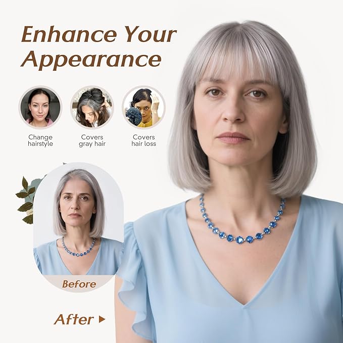 Rich Choices Real Human Hair Toppers for Women With Bang 100% Remy Human Hair Topper for Thinning Hair Clip in Silk Base Hair Topper 14 Inch G1 Grey Silver