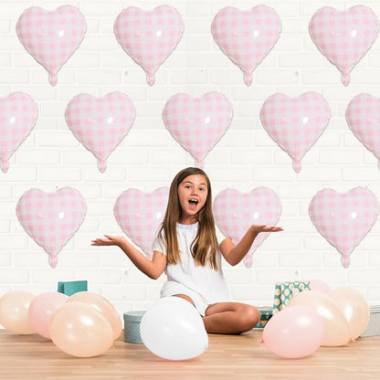 Pink White Checkered Heart Balloons, 18 Inch Lattice Foil Valentines Balloons - Image 7