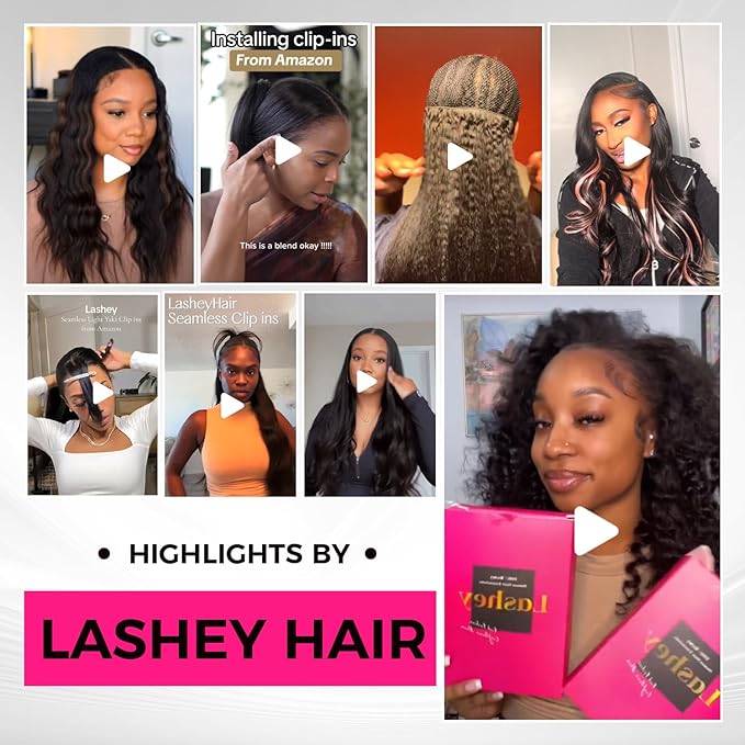 Lashey Seamless Clip in Hair Extensions Human Hair Light Yaki 14 Inch 110g 7pcs Natural Black Mixed Chestnut Brown Clip in Hair Extensions Human Hair for Black Women