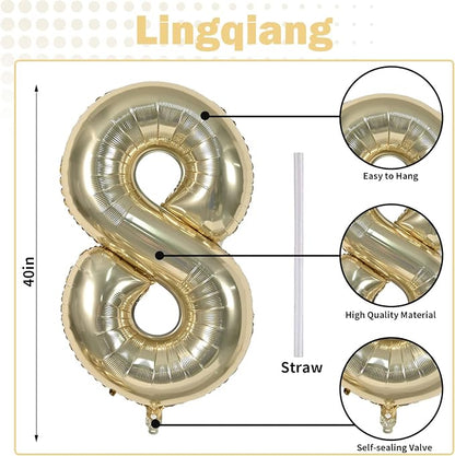 Light Gold Number 18 Birthday Balloons, 40 Inch Large Champagne Gold Foil - Image 2