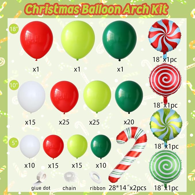 Tesochye Christmas Balloon Garland Kit, Xmas Red and Green Balloon Arch Kit | - Image 2