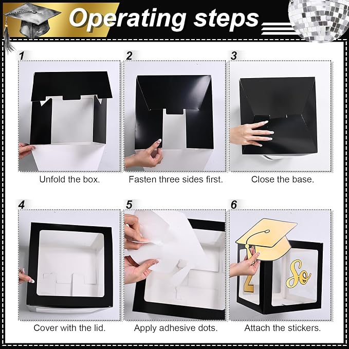 Black and Gold Graduation Decorations Balloons Boxes Arch - Image 6
