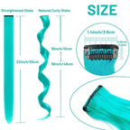 16 Pcs Colored Hair Extensions Curly Wavy Clip in Synthetic Hair Extensions,Colorful Party Highlights Hairpiece Streak for Girls Women Kids(Teal Blue)