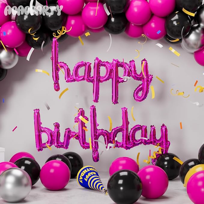 Hot Pink Happy Birthday Balloons Banner 16 Inch Mylar Foil | Happy Birthday - Image 4
