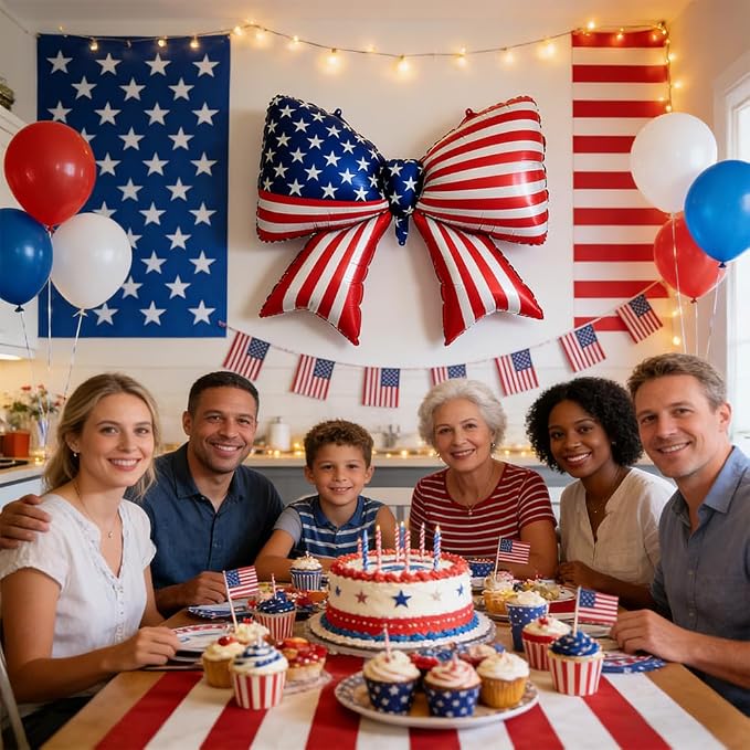 4 PCS Patriotic Bow Foil Balloons, 38 Inch Large American Flag Balloons - Image 4