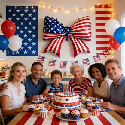 4 PCS Patriotic Bow Foil Balloons, 38 Inch Large American Flag Balloons - Image 4