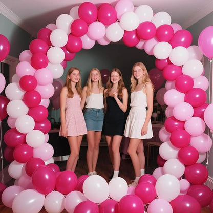 Pink White Balloons 100pcs 12 inch Hot Pink Pastel Pink White Balloons - Image 4