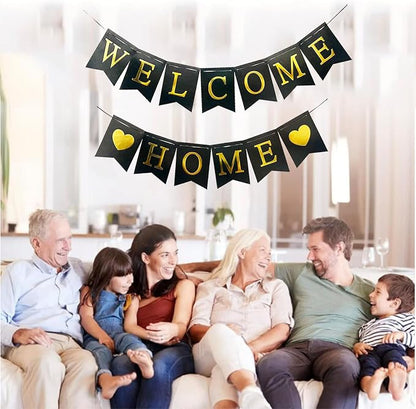 Welcome Home Banner Decorations Glitter Black Bunting Backdrop - Image 5
