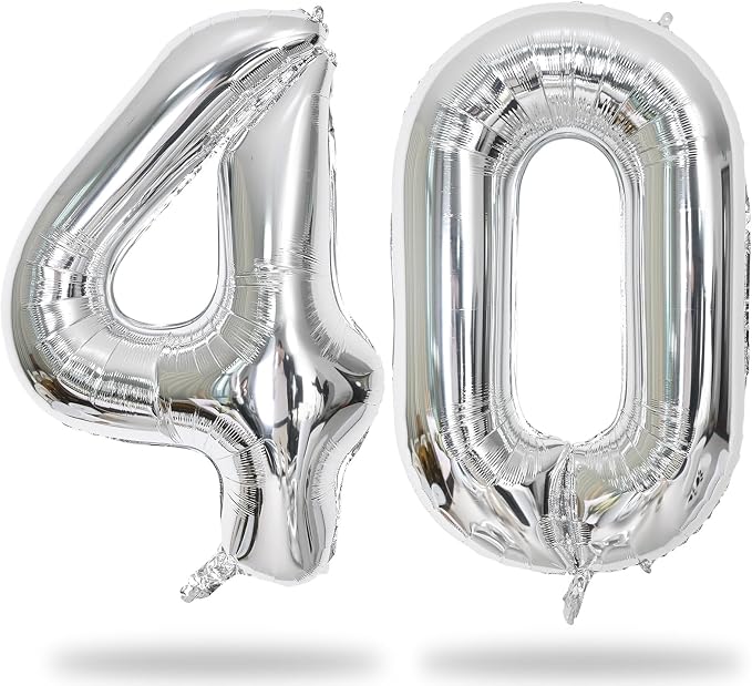 40 Balloons Silver, Giant Number 4 & 0 Helium Foil Balloon by Lingqiang