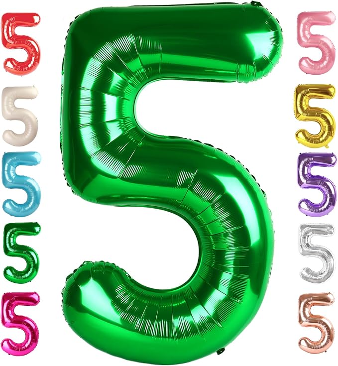 5 Balloon Numbers Birthday Decorations, 40In Green Balloons by Mluchee
