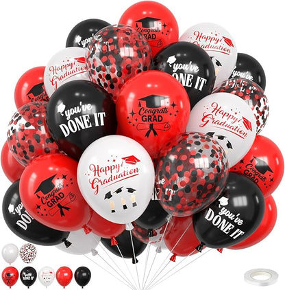 Red Black and White Balloons, 12 Inch Print You've Done It Happy Graduation by FEYG