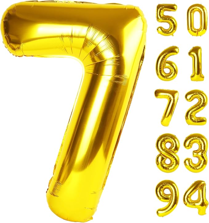 Gold 7 Balloon - Number Balloon 40 Inch, 7th Gold Birthday Decorations | Giant by IWERP