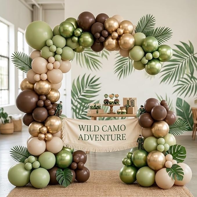 Sage Green Brown Safari Balloons, Camo Army Hunting Balloons - Image 7