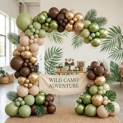 Sage Green Brown Safari Balloons, Camo Army Hunting Balloons - Image 7